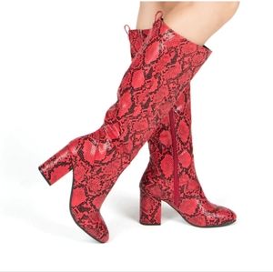 New Red Black Snake Pattern Boots